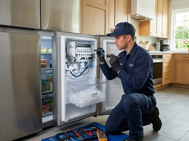Appliance Repair Hero technician repairing a refrigerator ice maker in Benton, LA