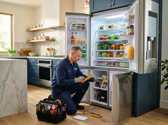 Appliance Repair Hero refrigerator technician testing a fridge on a Benton, LA service call